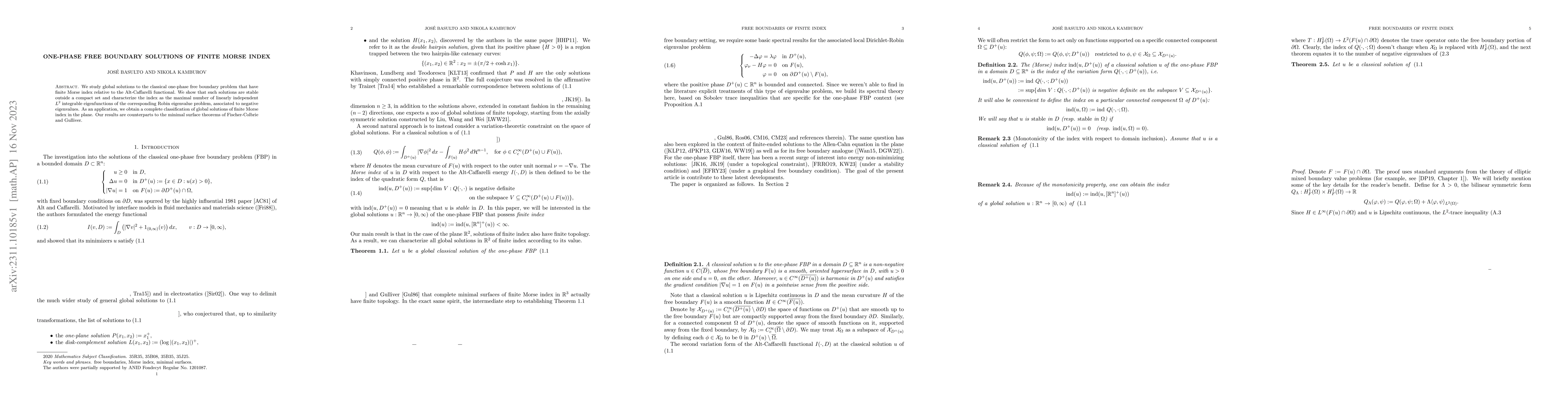Thumbnail for One-phase free boundary solutions of finite Morse index