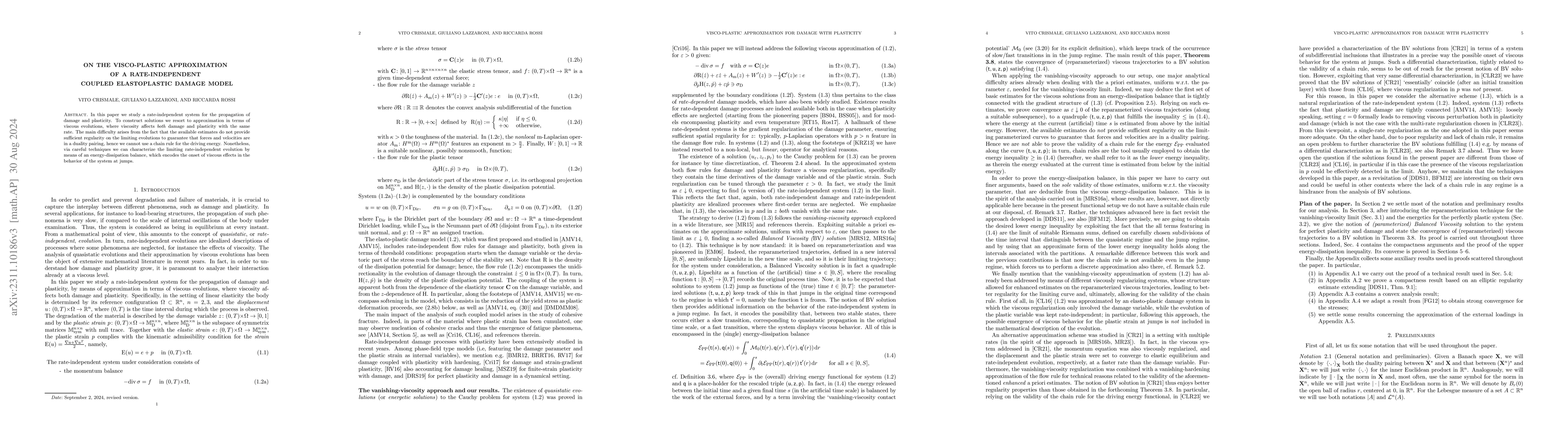 Thumbnail for On the visco-plastic approximation of a rate-independent coupled
  elastoplastic damage model