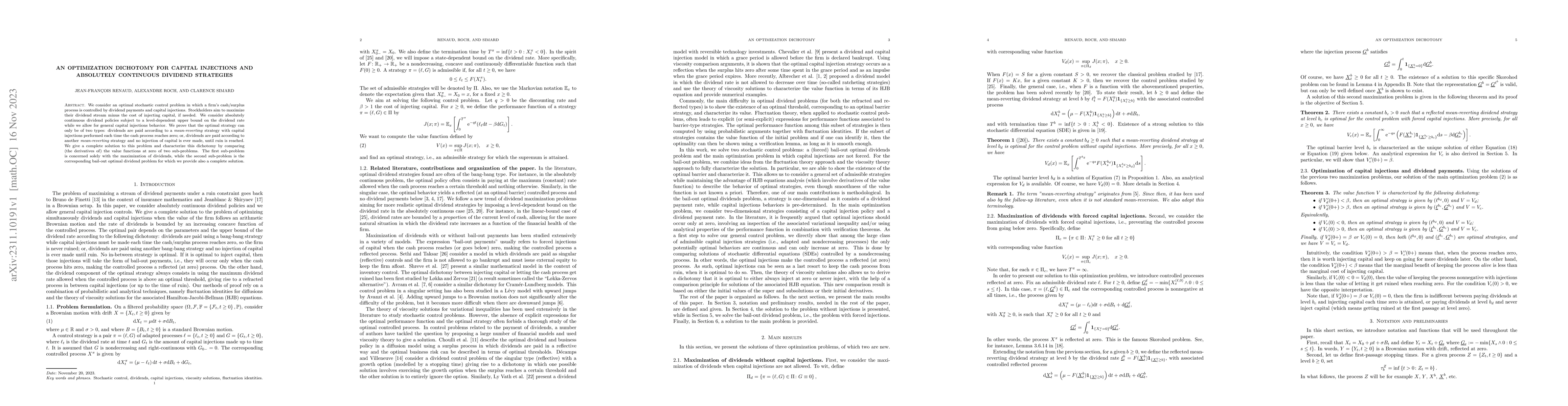 Thumbnail for An optimization dichotomy for capital injections and absolutely
  continuous dividend strategies