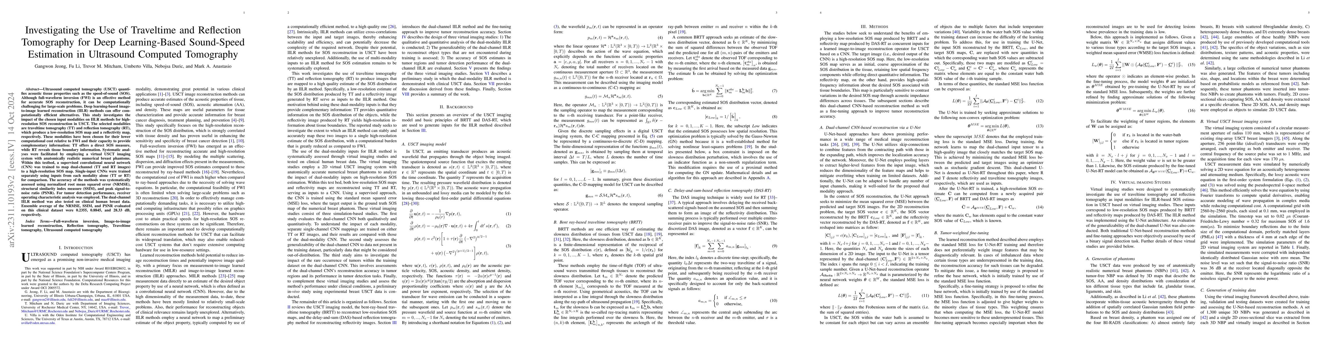 Thumbnail for Investigating the Use of Traveltime and Reflection Tomography for Deep
  Learning-Based Sound-Speed Estimation in Ultrasound Computed Tomography