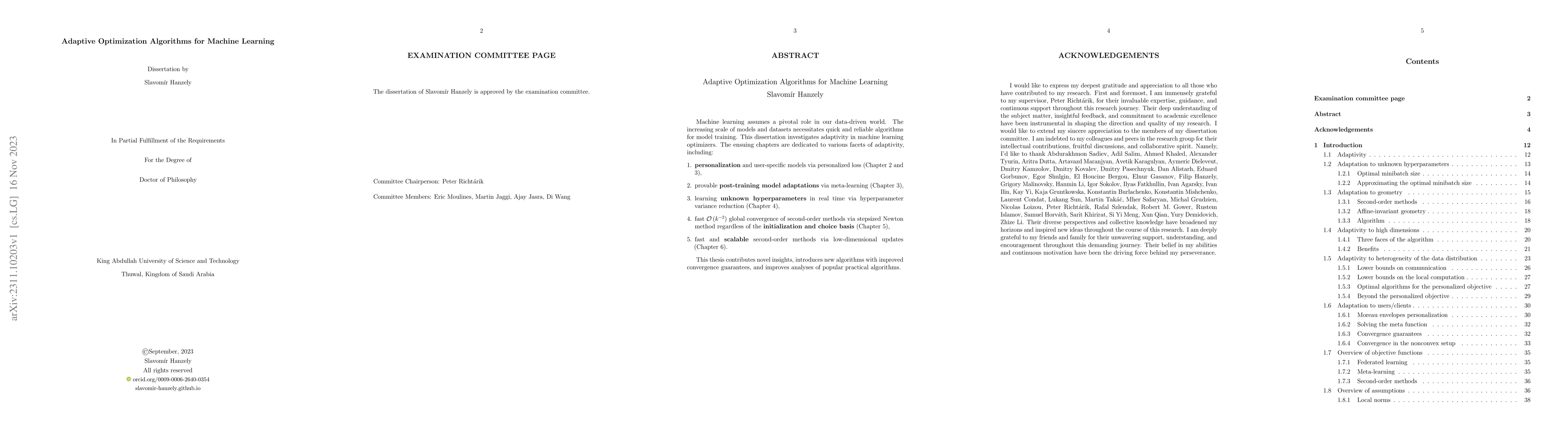 Thumbnail for Adaptive Optimization Algorithms for Machine Learning