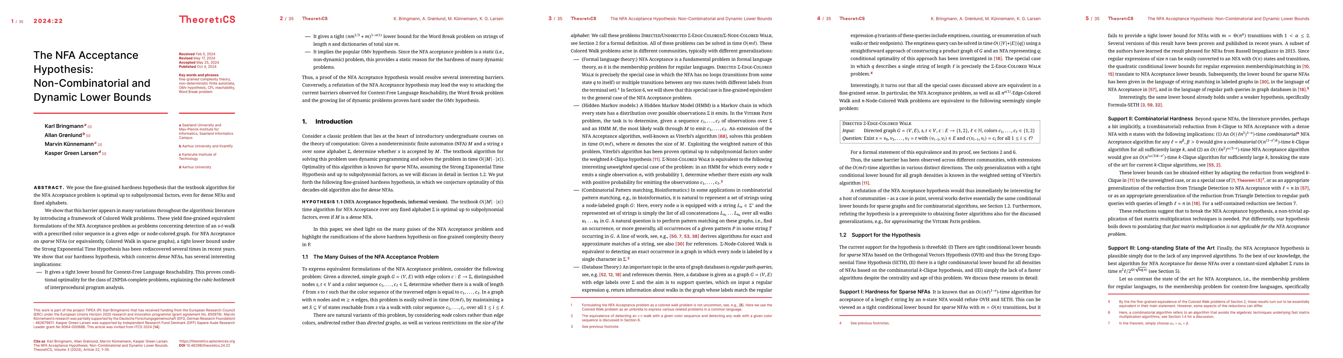Thumbnail for The NFA Acceptance Hypothesis: Non-Combinatorial and Dynamic Lower
  Bounds