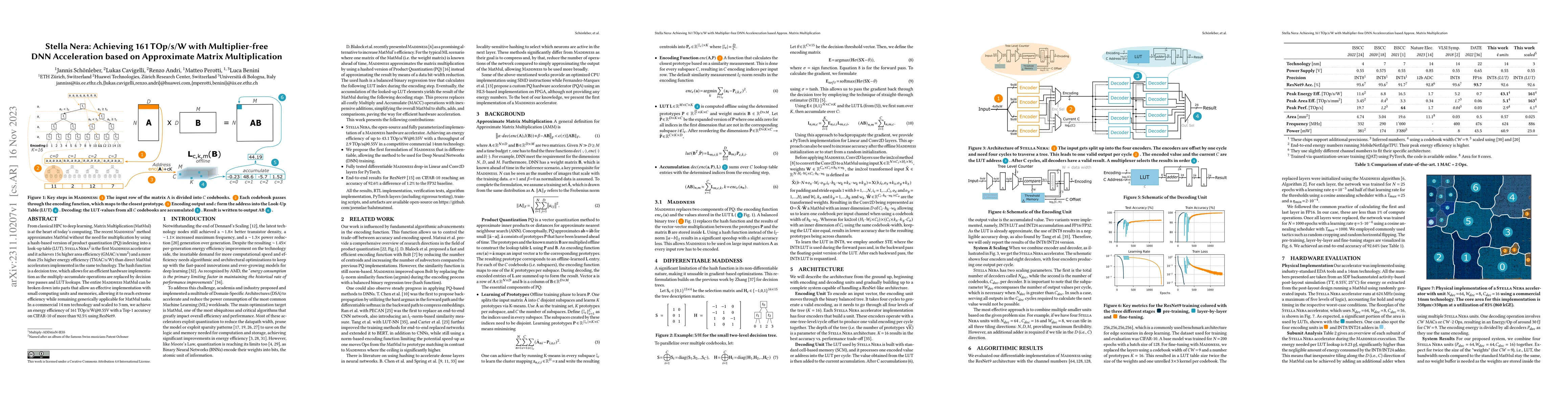 Thumbnail for Stella Nera: Achieving 161 TOp/s/W with Multiplier-free DNN Acceleration
  based on Approximate Matrix Multiplication