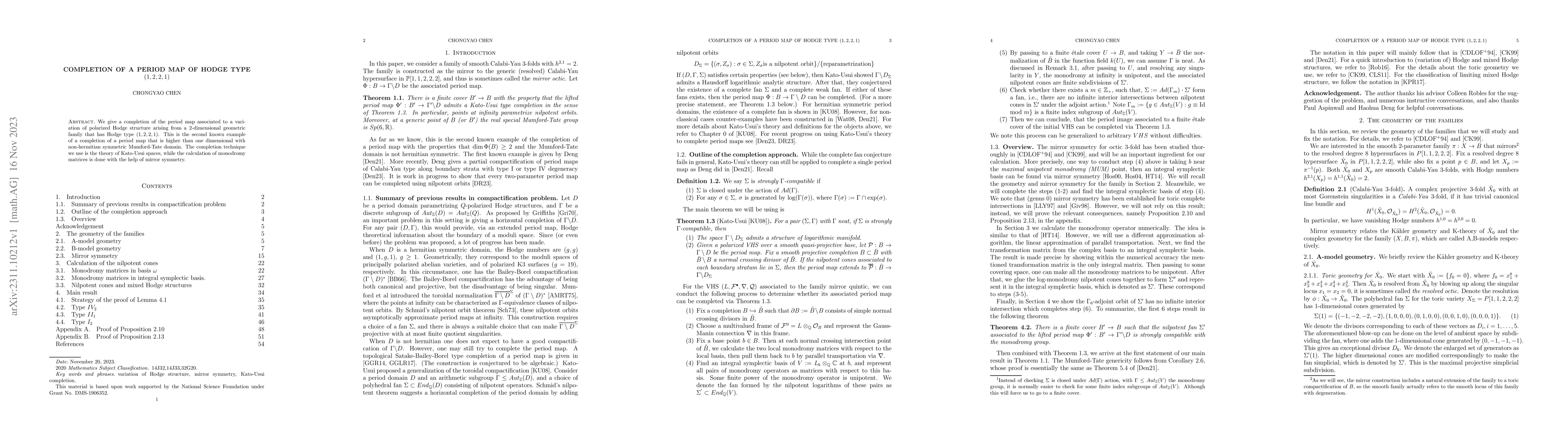 Thumbnail for Completion of a period map of Hodge type (1,2,2,1)