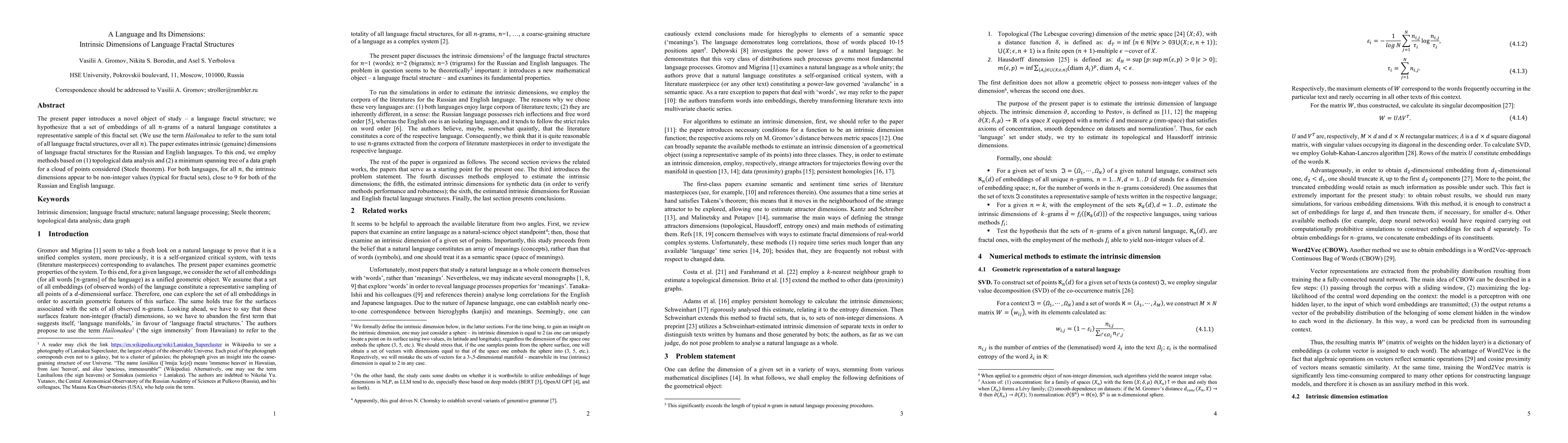 Thumbnail for A Language and Its Dimensions: Intrinsic Dimensions of Language Fractal
  Structures