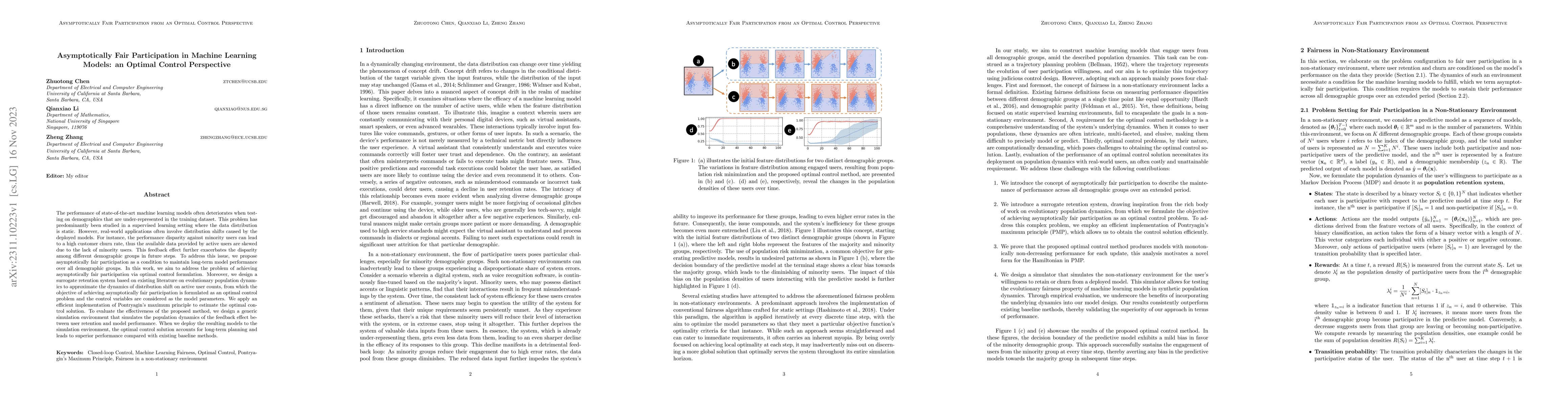 Thumbnail for Asymptotically Fair Participation in Machine Learning Models: an Optimal
  Control Perspective