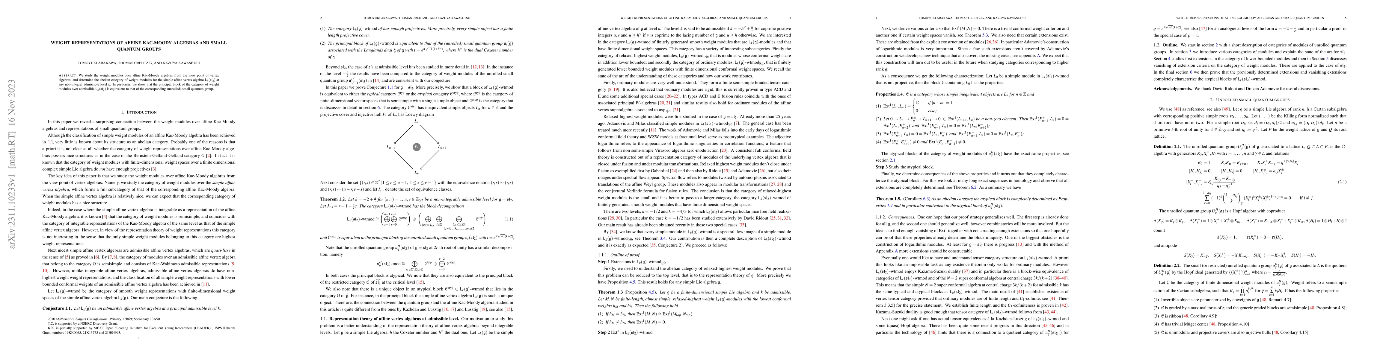 Thumbnail for Weight representations of affine Kac-Moody algebras and small quantum
  groups