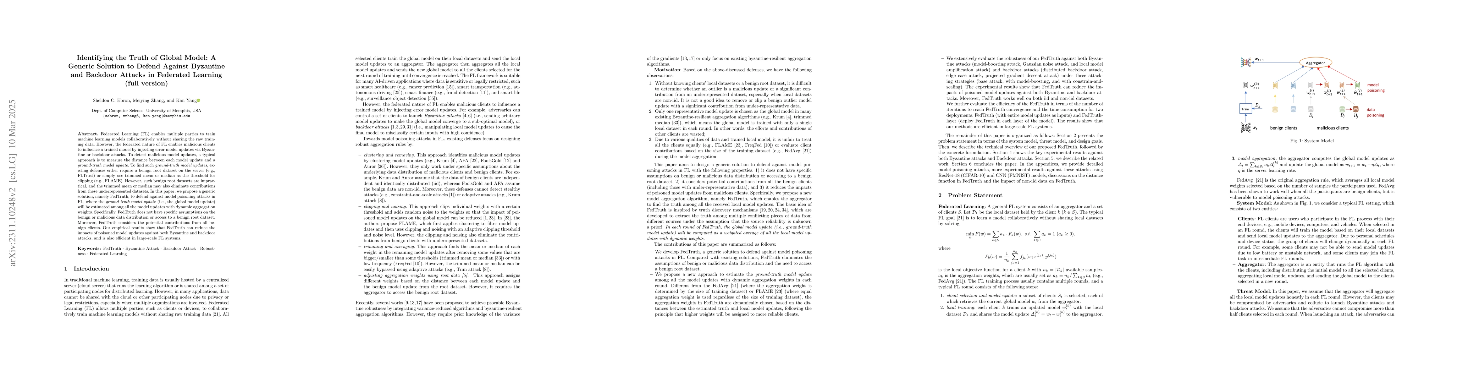 Thumbnail for FedTruth: Byzantine-Robust and Backdoor-Resilient Federated Learning
  Framework