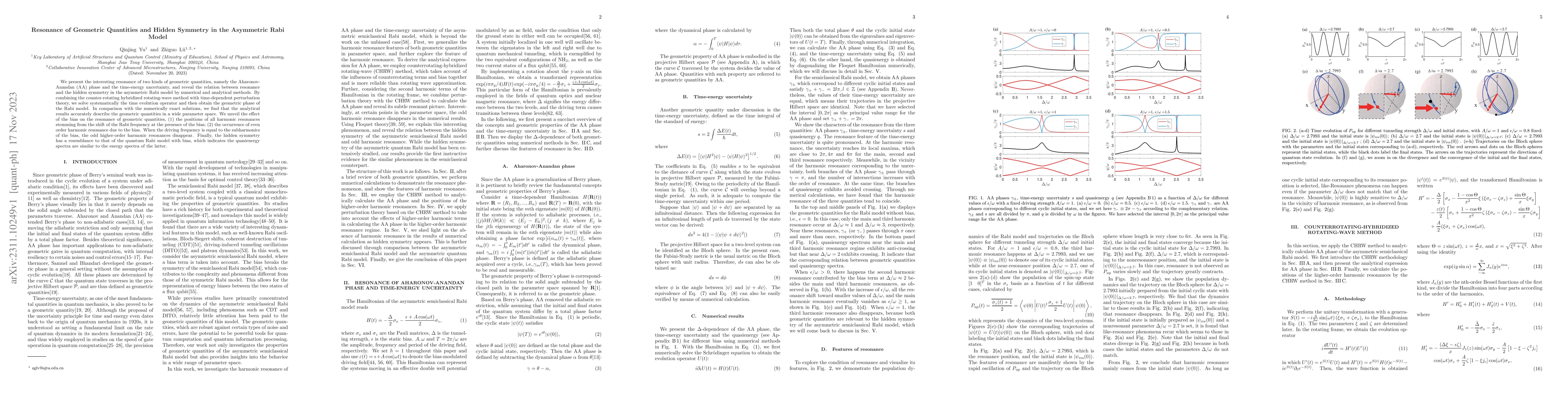 Thumbnail for Resonance of Geometric Quantities and Hidden Symmetry in the Asymmetric
  Rabi Model