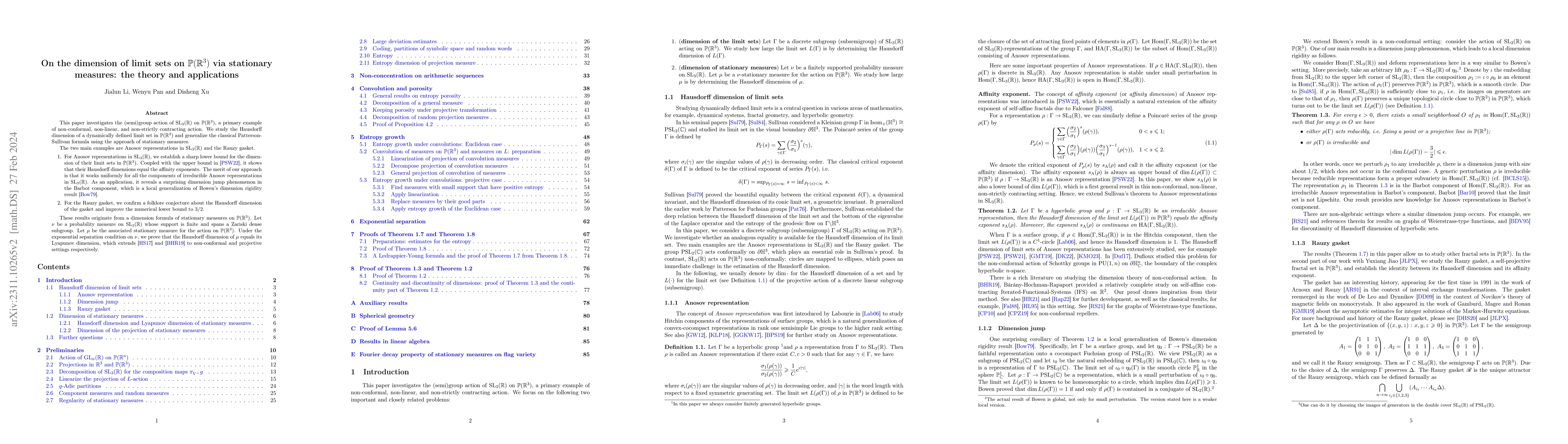 Thumbnail for On the dimension of limit sets on $\mathbb{P}(\mathbb{R}^3)$ via
  stationary measures: the theory and applications