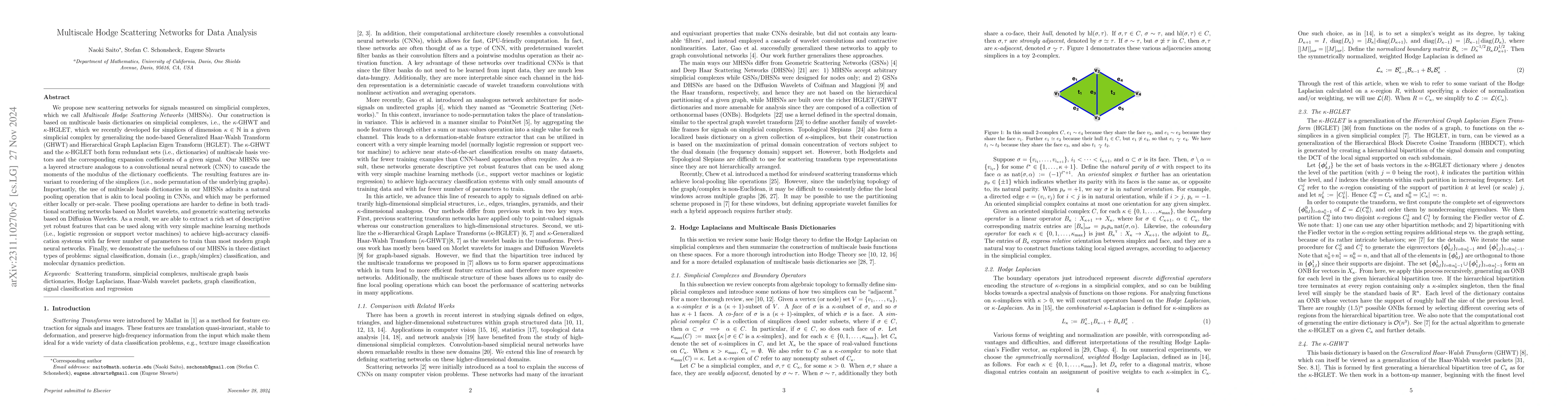 Thumbnail for Multiscale Hodge Scattering Networks for Data Analysis