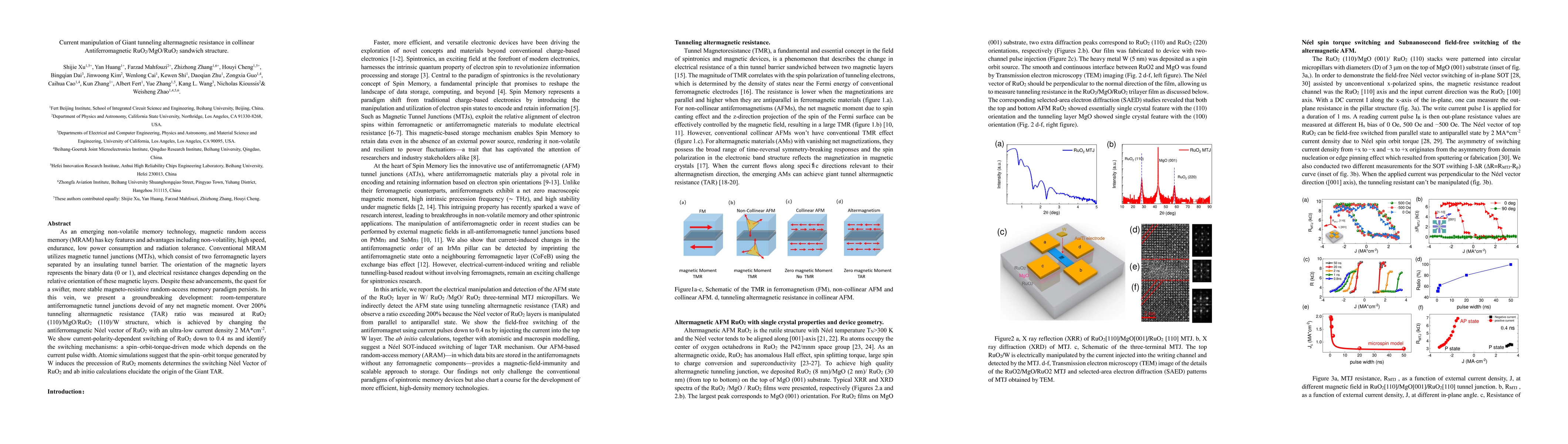 Thumbnail for Current manipulation of Giant tunneling altermagnetic resistance in
  collinear Antiferromagnetic RuO2/MgO/RuO2 sandwich structure