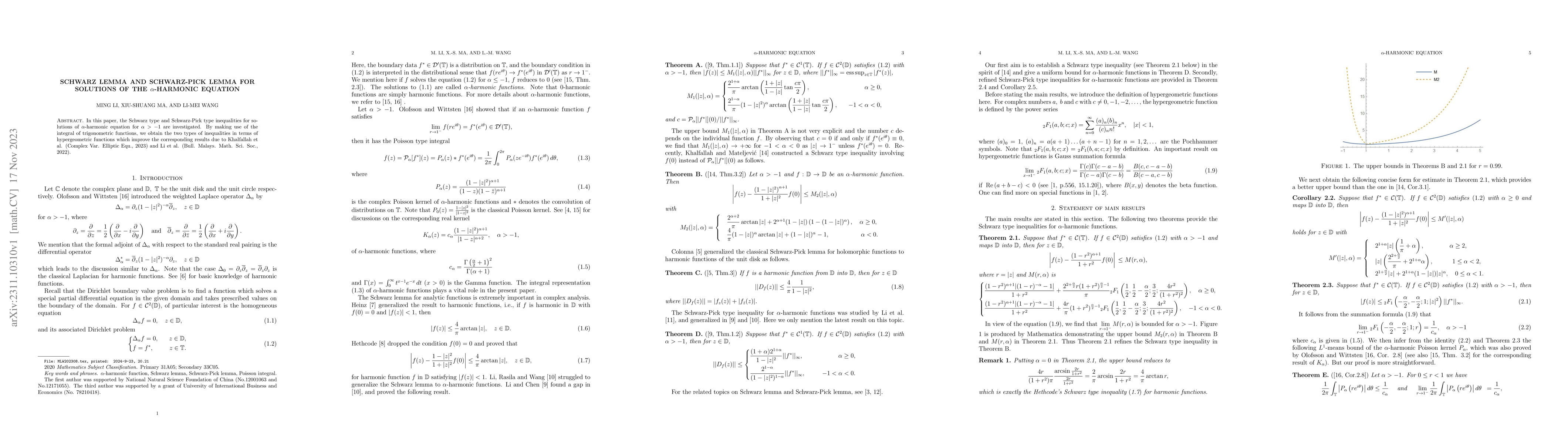 Thumbnail for Schwarz Lemma and Schwarz-Pick Lemma for solutions of the
  $\alpha$-harmonic equation