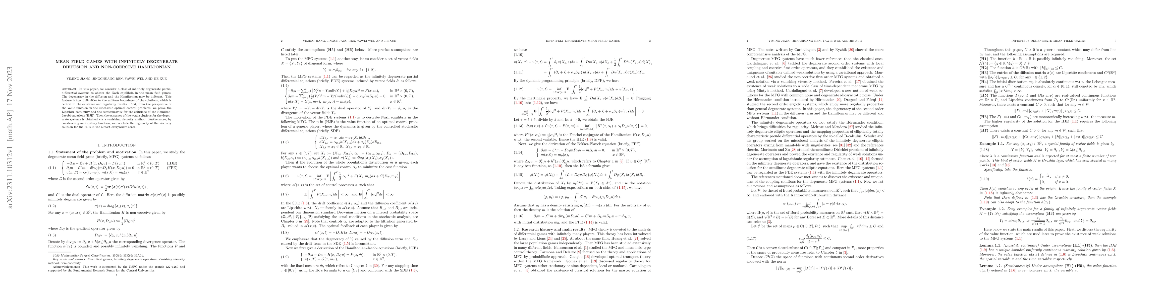 Thumbnail for Mean Field Games with infinitely degenerate diffusion and non-coercive
  Hamiltonian