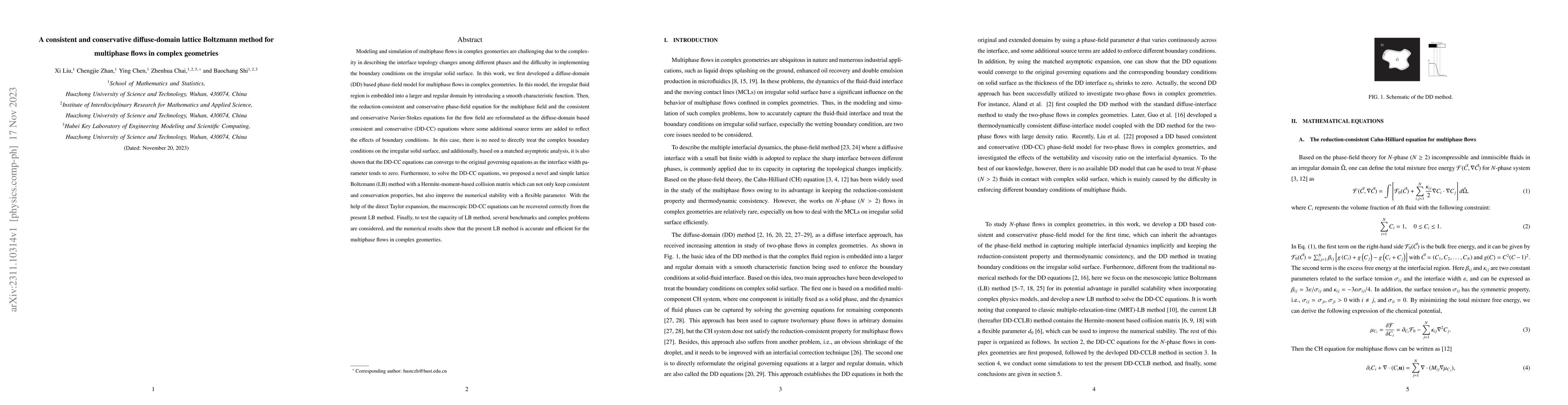 Thumbnail for A consistent and conservative diffuse-domain lattice Boltzmann method
  for multiphase flows in complex geometries
