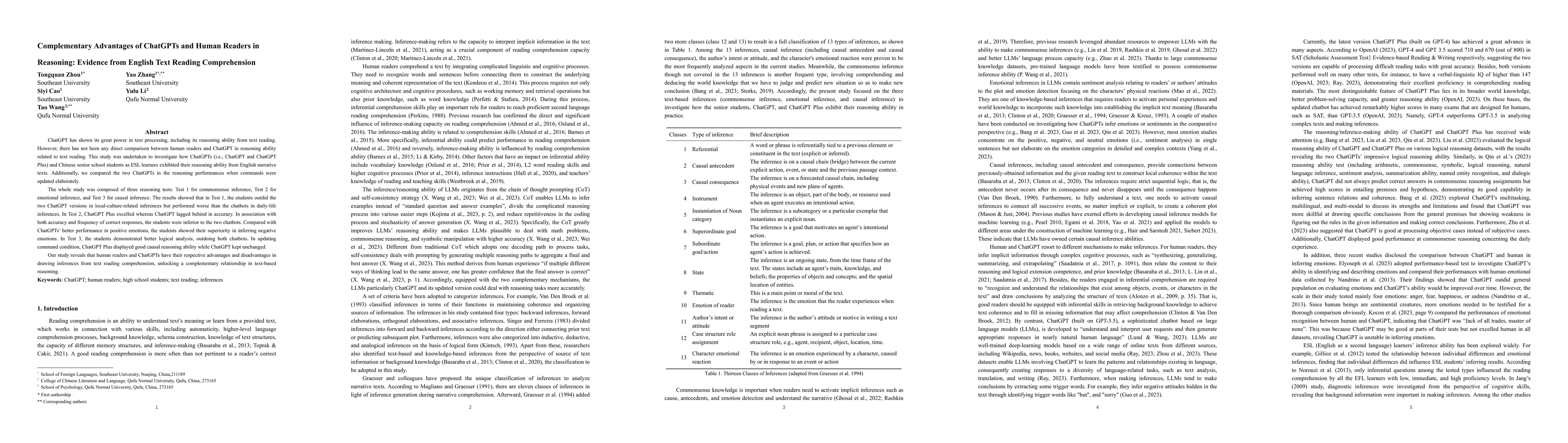 Thumbnail for Complementary Advantages of ChatGPTs and Human Readers in Reasoning:
  Evidence from English Text Reading Comprehension