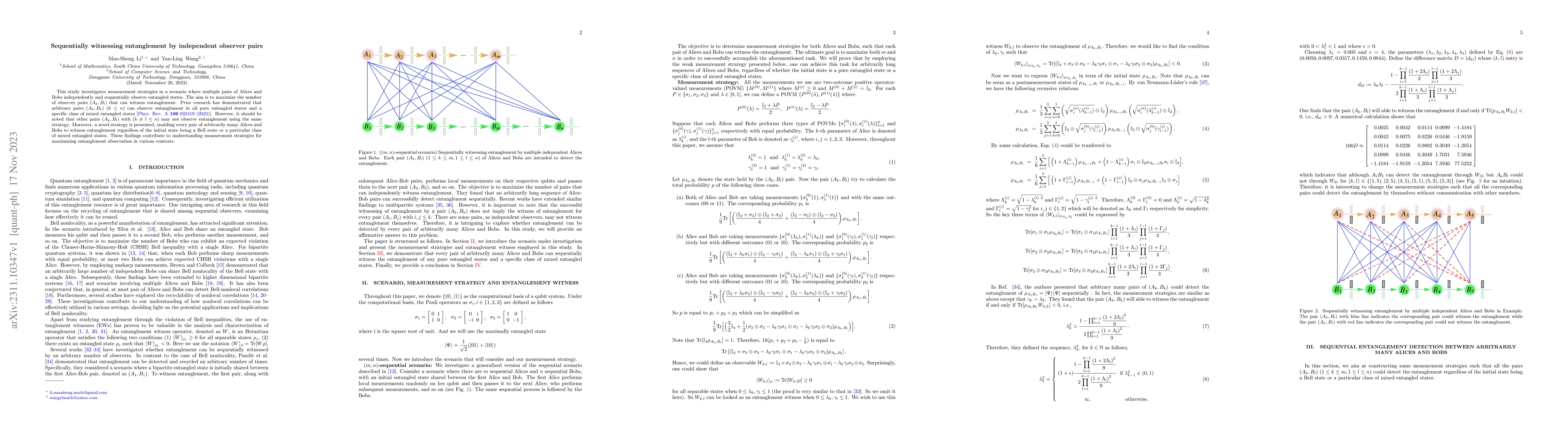 Thumbnail for Sequentially witnessing entanglement by independent observer pairs