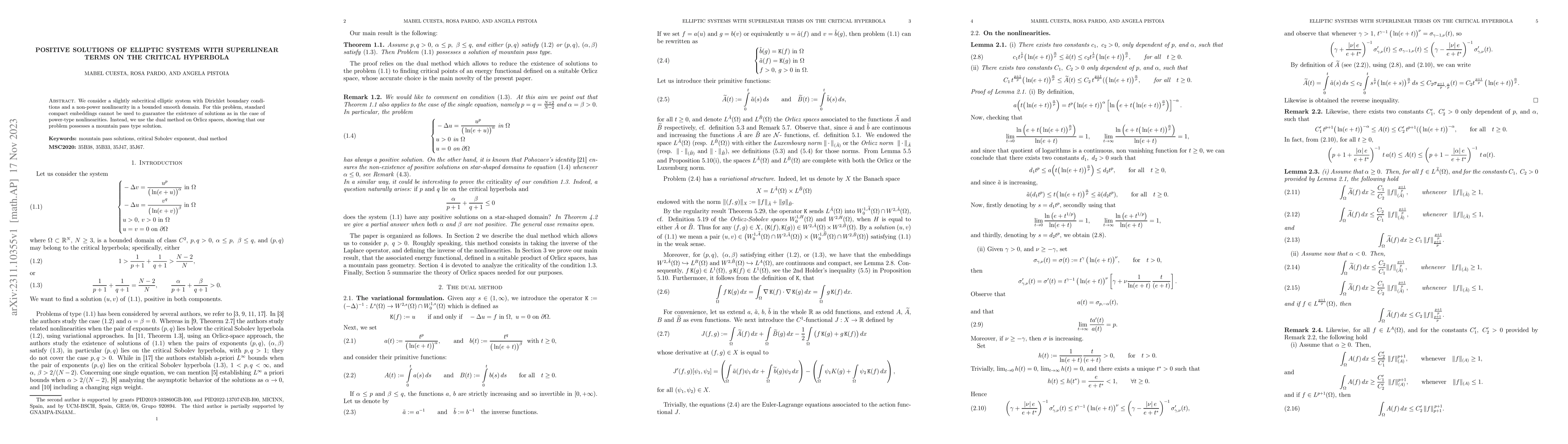 Thumbnail for Positive solutions of elliptic systems with superlinear terms on the
  critical hyperbola