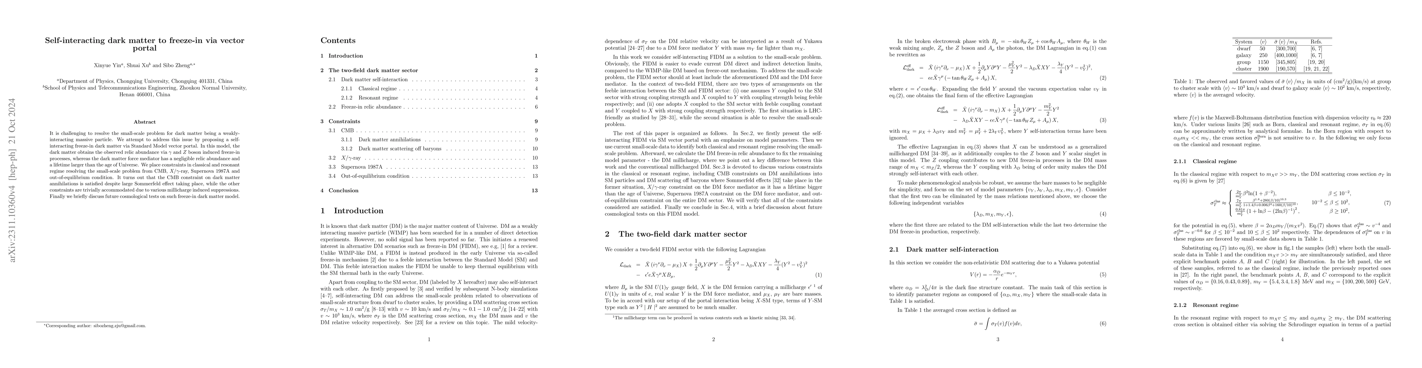 Thumbnail for Self-interacting dark matter to freeze-in via vector portal