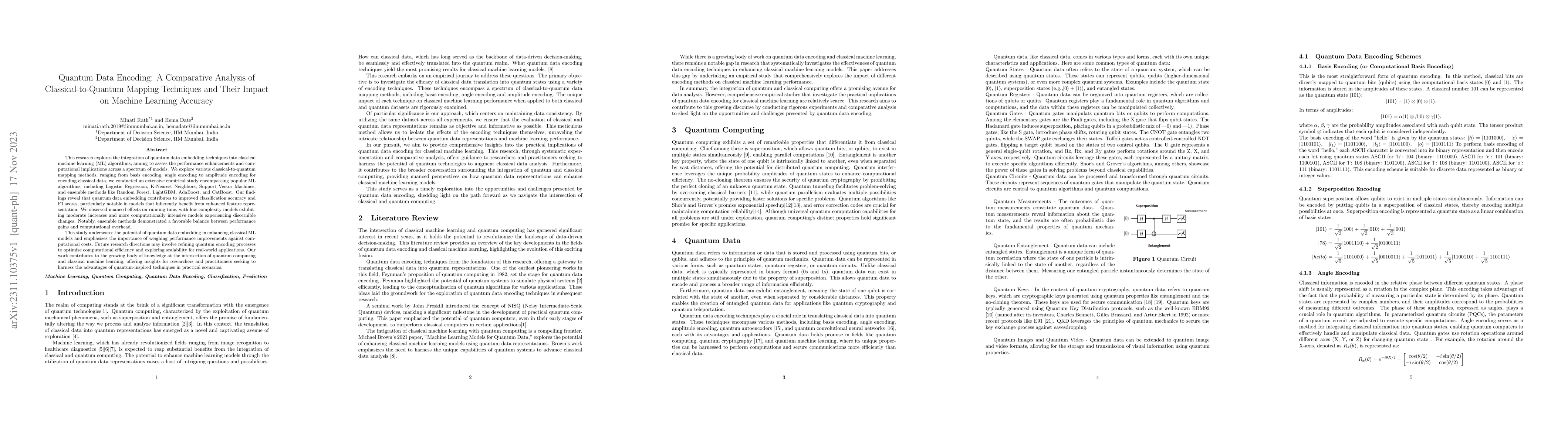 Thumbnail for Quantum Data Encoding: A Comparative Analysis of Classical-to-Quantum
  Mapping Techniques and Their Impact on Machine Learning Accuracy