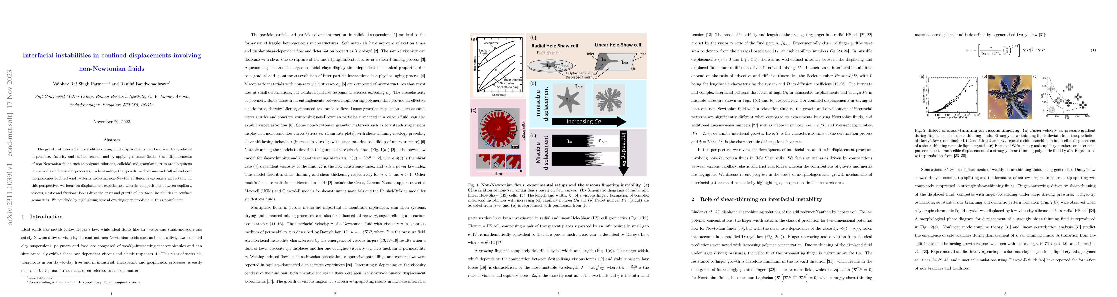 Thumbnail for Interfacial instabilities in confined displacements involving
  non-Newtonian fluids
