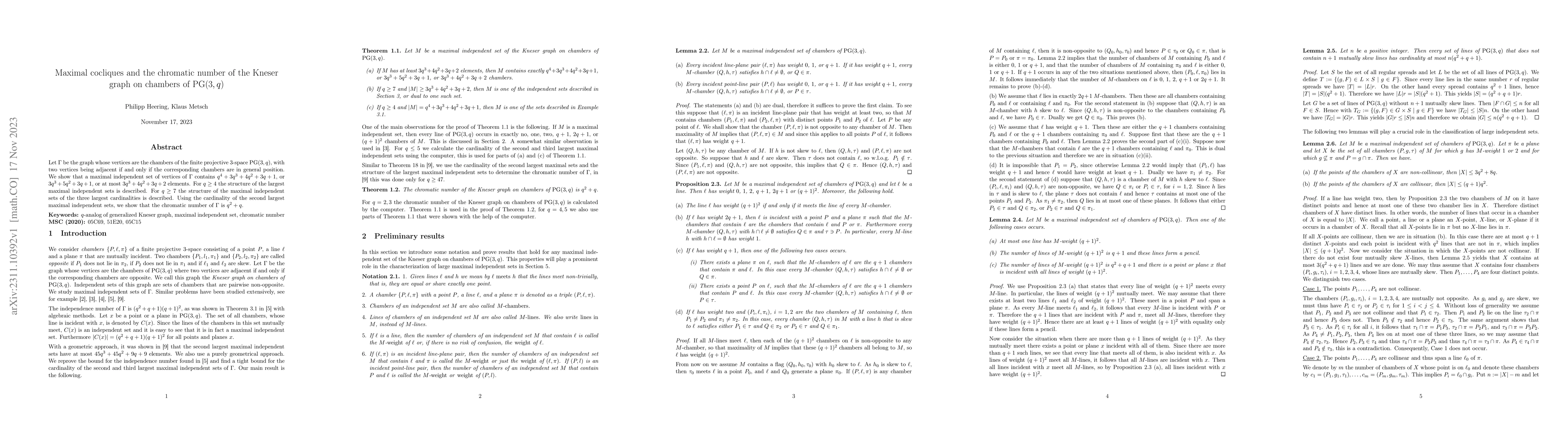 Thumbnail for Maximal cocliques and the chromatic number of the Kneser graph on
  chambers of PG$(3,q)$