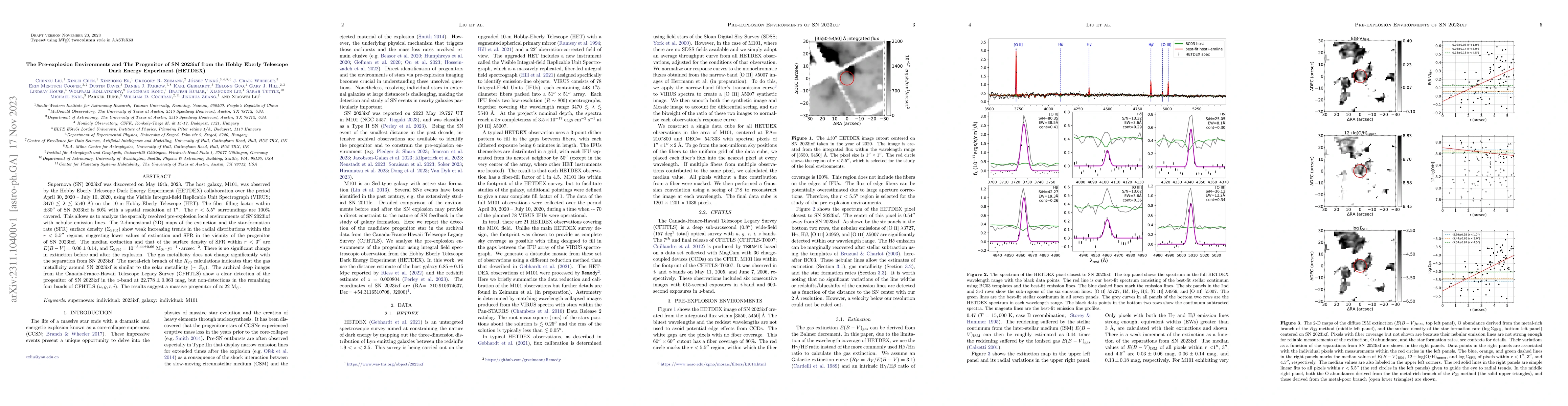 Thumbnail for The Pre-explosion Environments and The Progenitor of SN 2023ixf from the
  Hobby Eberly Telescope Dark Energy Experiment (HETDEX)