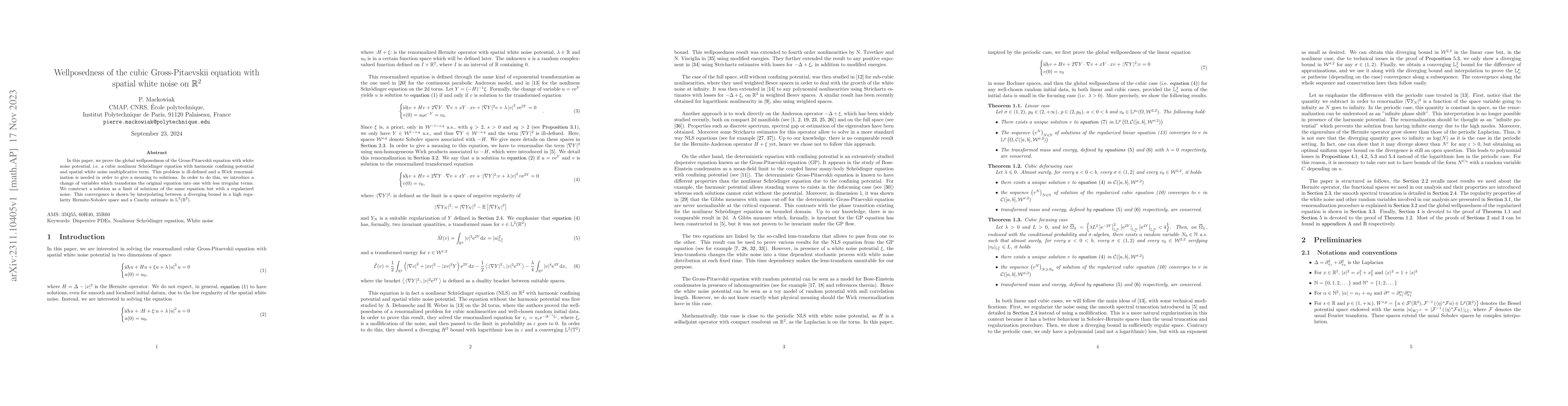 Thumbnail for Wellposedness of the cubic Gross-Pitaevskii equation with spatial white
  noise on $\mathbb{R}^2$