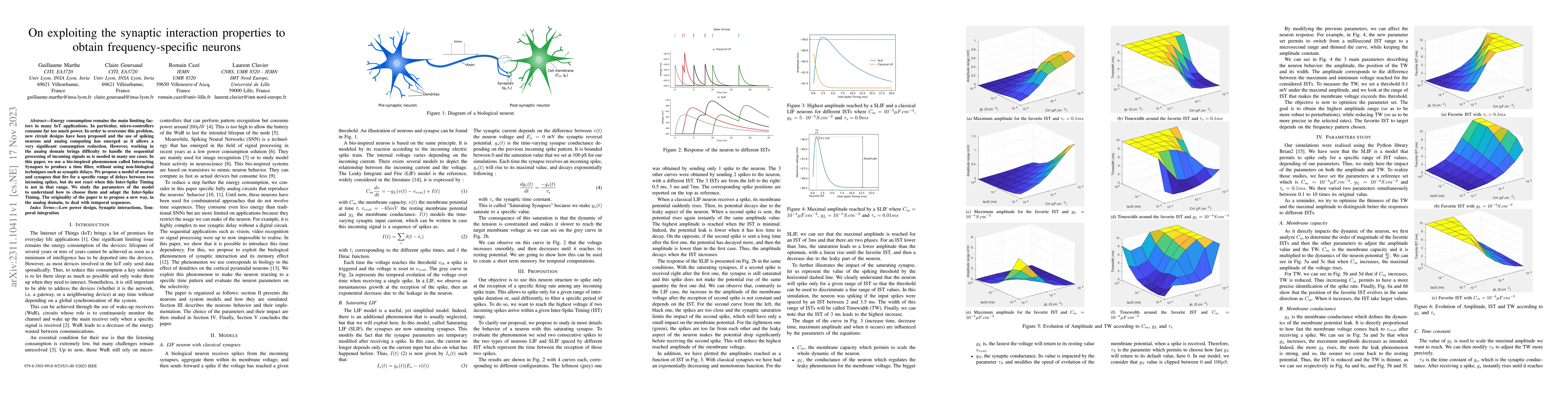 Thumbnail for On exploiting the synaptic interaction properties to obtain
  frequency-specific neurons