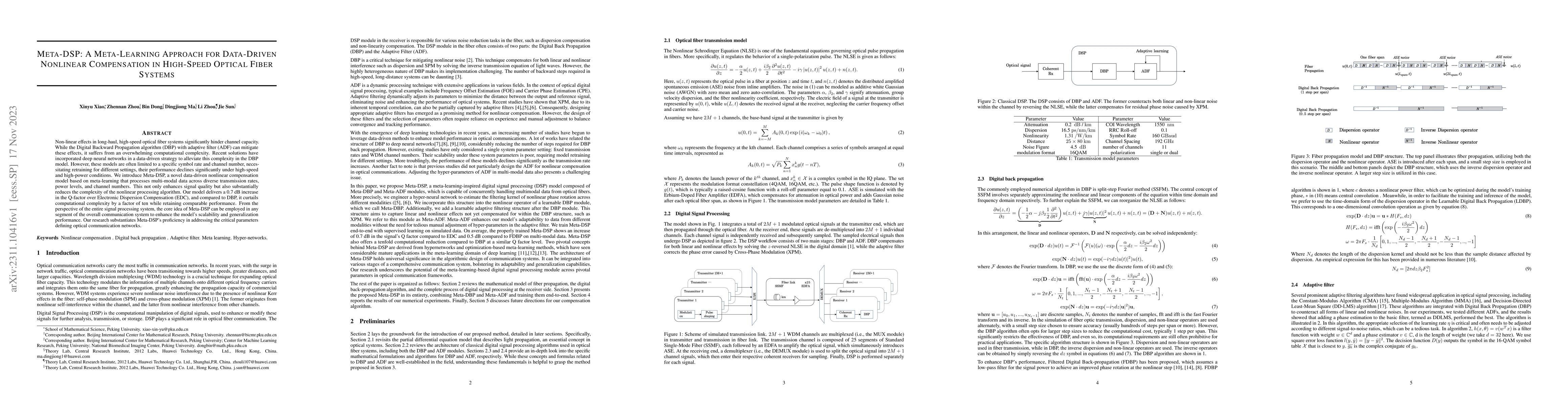 Thumbnail for Meta-DSP: A Meta-Learning Approach for Data-Driven Nonlinear
  Compensation in High-Speed Optical Fiber Systems
