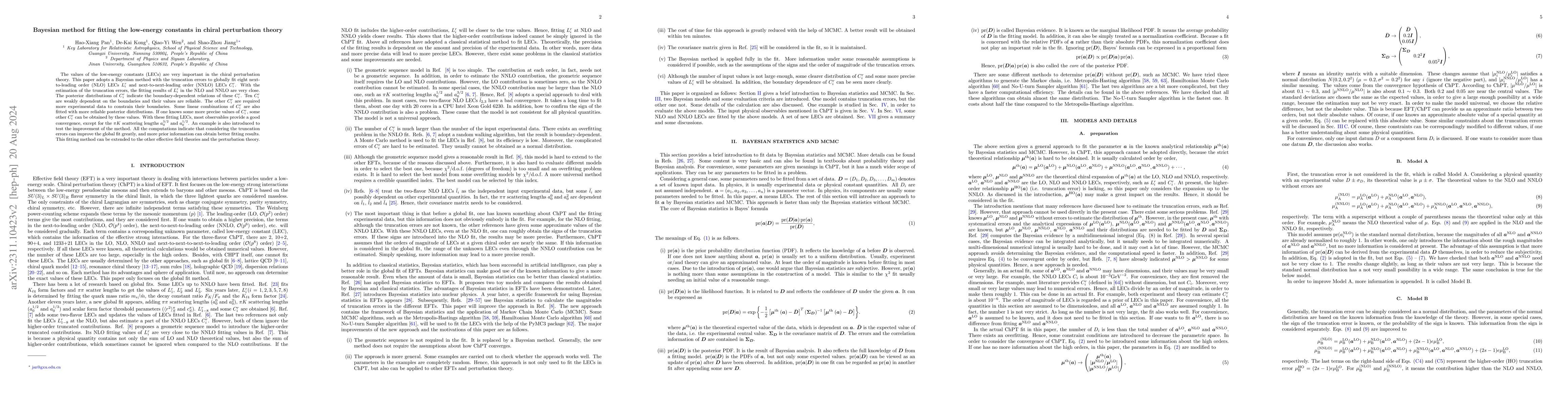 Thumbnail for Bayesian method for fitting the low-energy constants in chiral
  perturbation theory