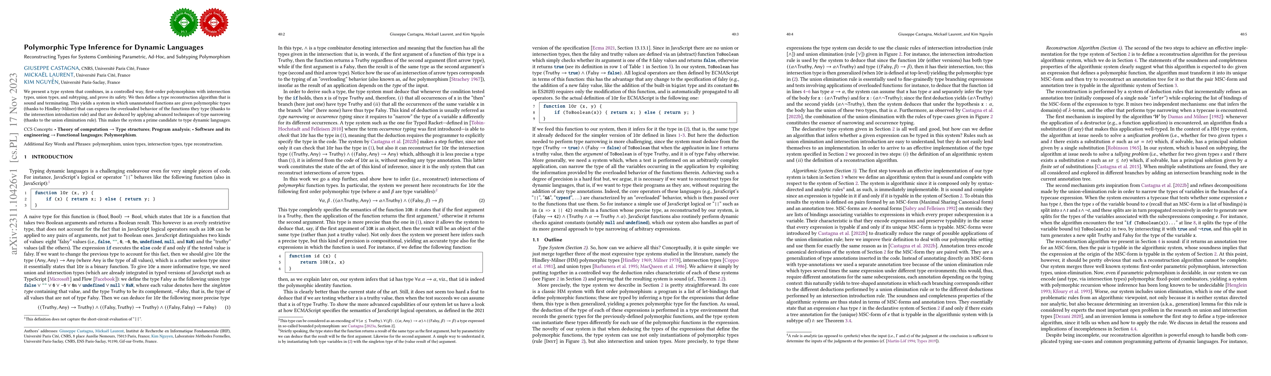 Thumbnail for Polymorphic Type Inference for Dynamic Languages
