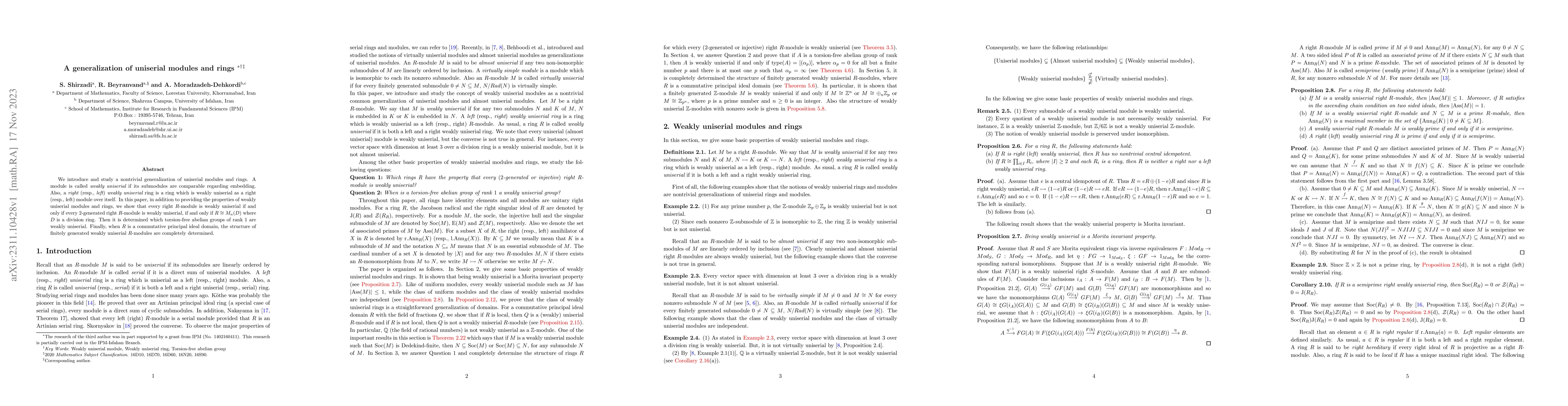 Thumbnail for A generalization of uniserial modules and rings