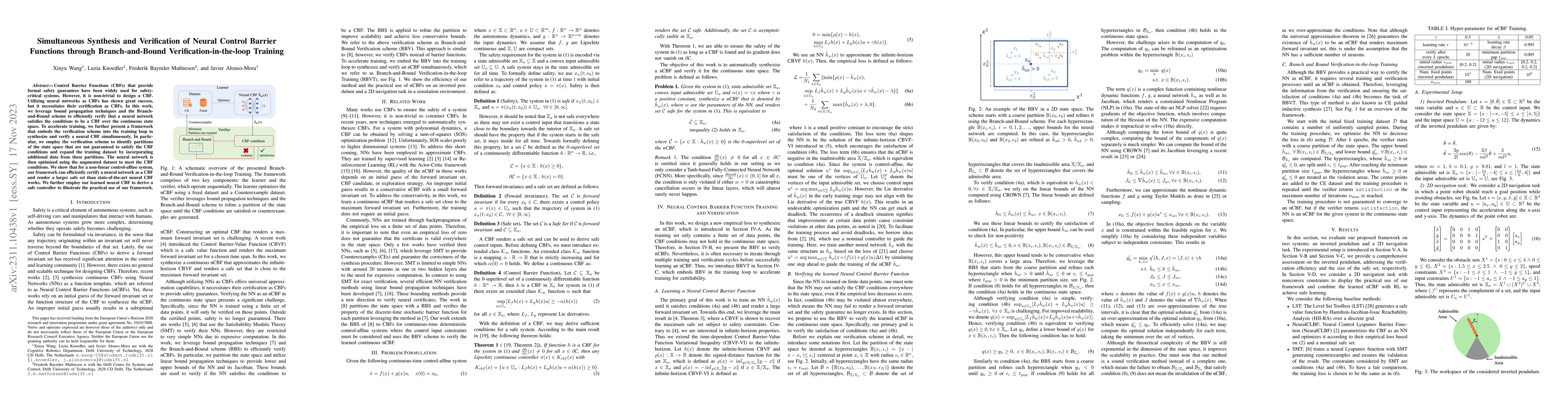 Thumbnail for Simultaneous Synthesis and Verification of Neural Control Barrier
  Functions through Branch-and-Bound Verification-in-the-loop Training