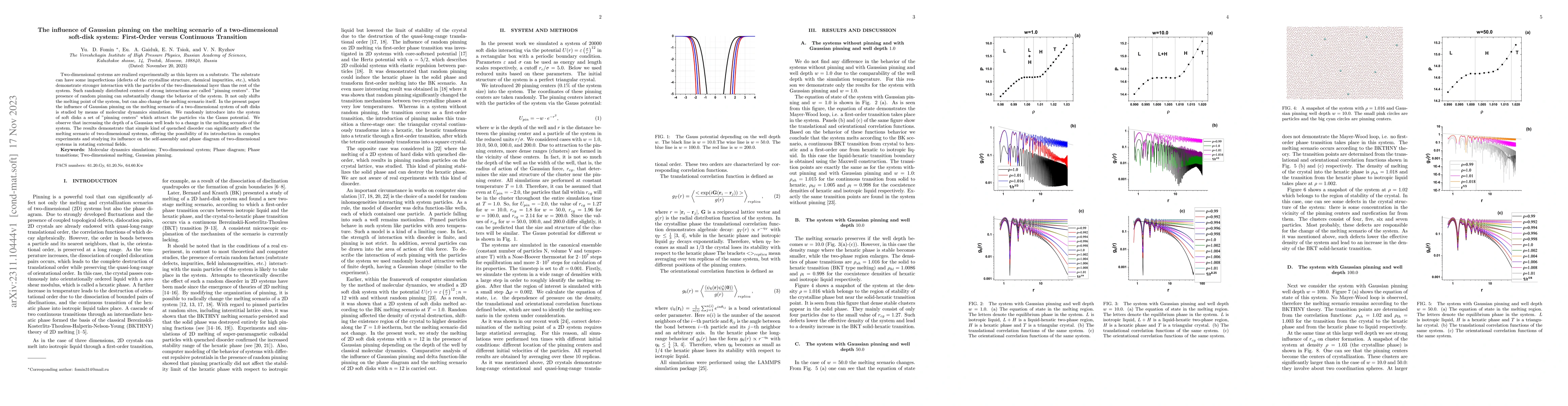 Thumbnail for The influence of Gaussian pinning on the melting scenario of a
  two-dimensional soft-disk system: First-Order versus Continuous Transition