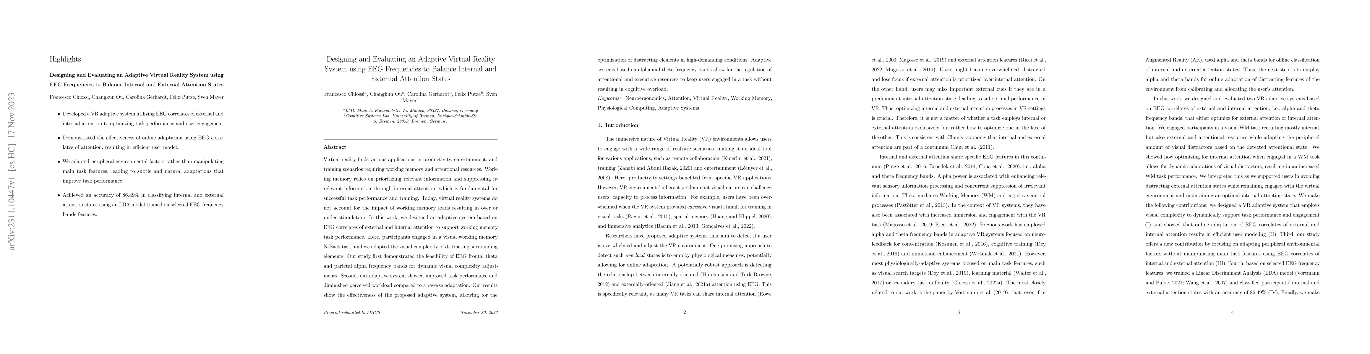 Thumbnail for Designing and Evaluating an Adaptive Virtual Reality System using EEG
  Frequencies to Balance Internal and External Attention States
