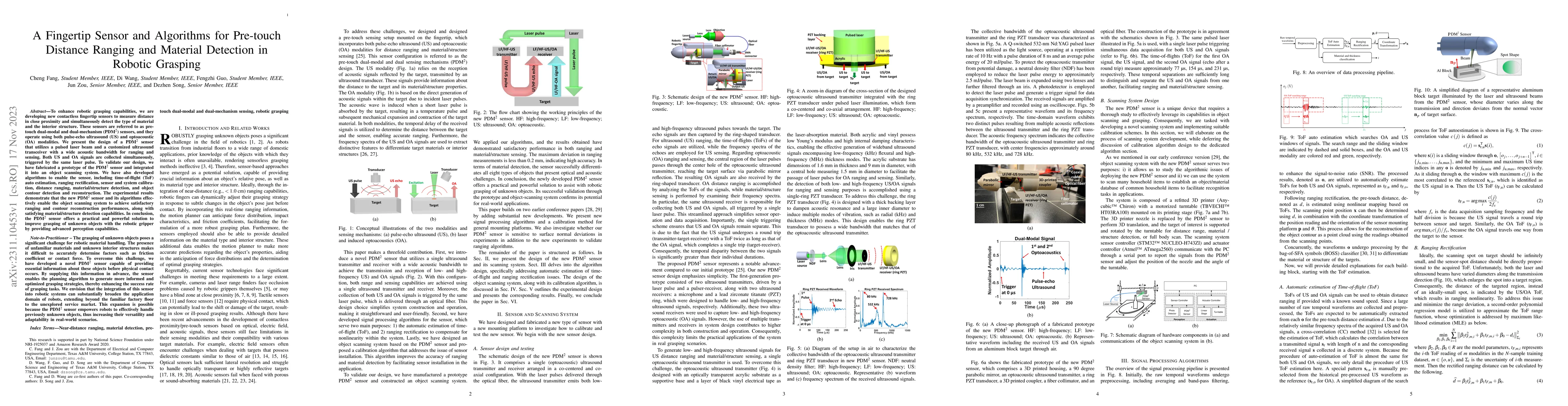 Thumbnail for A Fingertip Sensor and Algorithms for Pre-touch Distance Ranging and
  Material Detection in Robotic Grasping