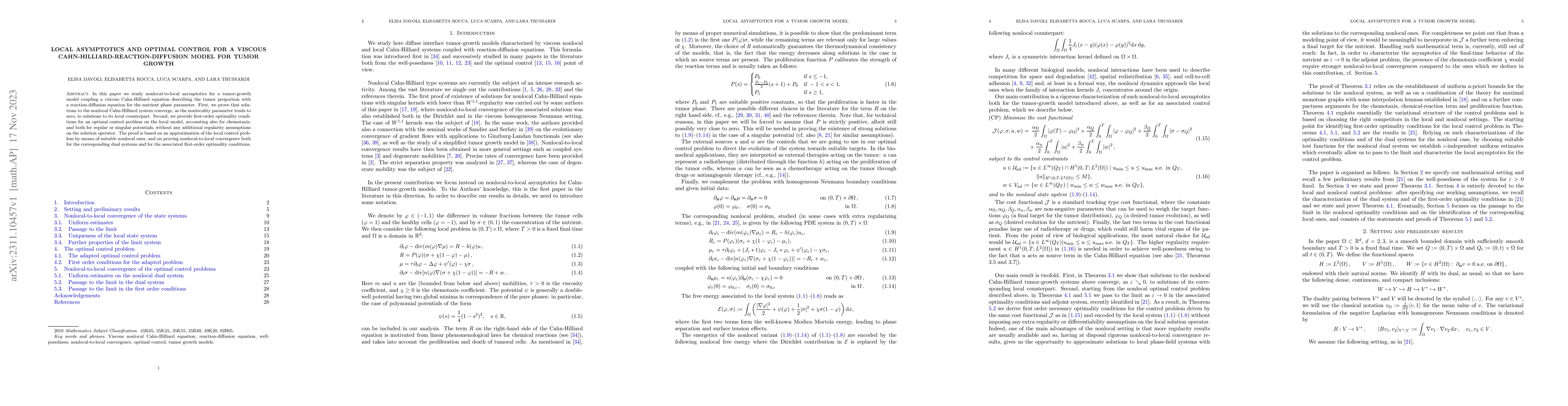 Thumbnail for Local asymptotics and optimal control for a viscous
  Cahn-Hilliard-Reaction-Diffusion model for tumor growth
