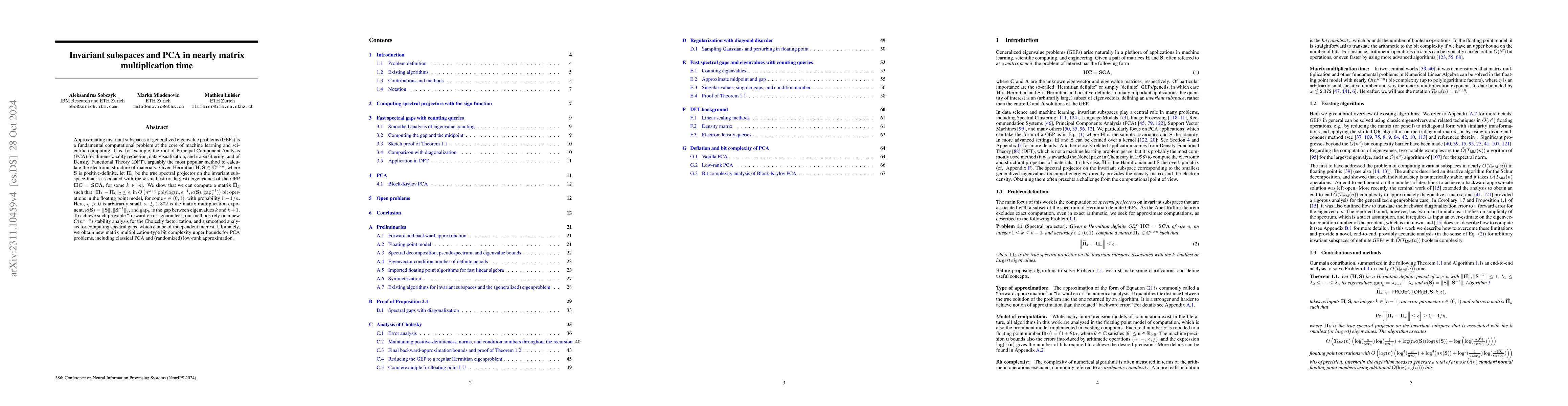 Thumbnail for Invariant subspaces and PCA in nearly matrix multiplication time