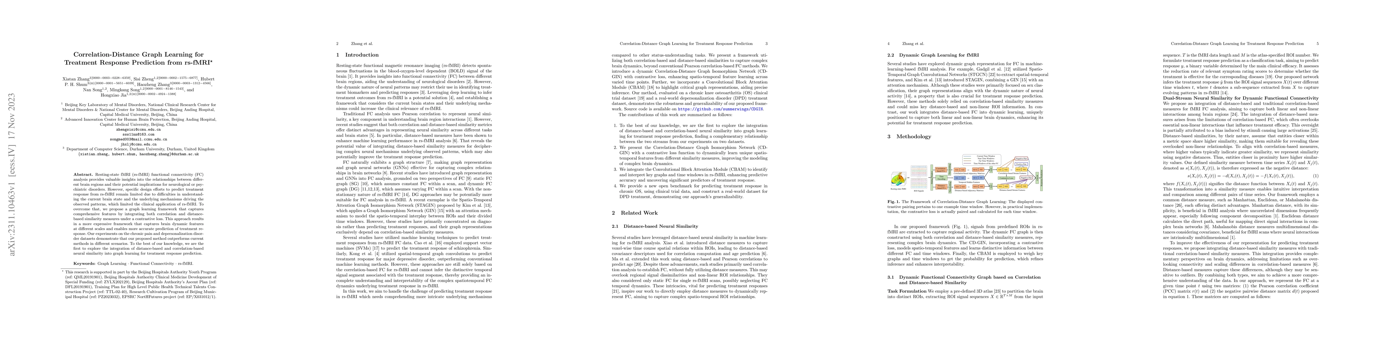 Thumbnail for Correlation-Distance Graph Learning for Treatment Response Prediction
  from rs-fMRI