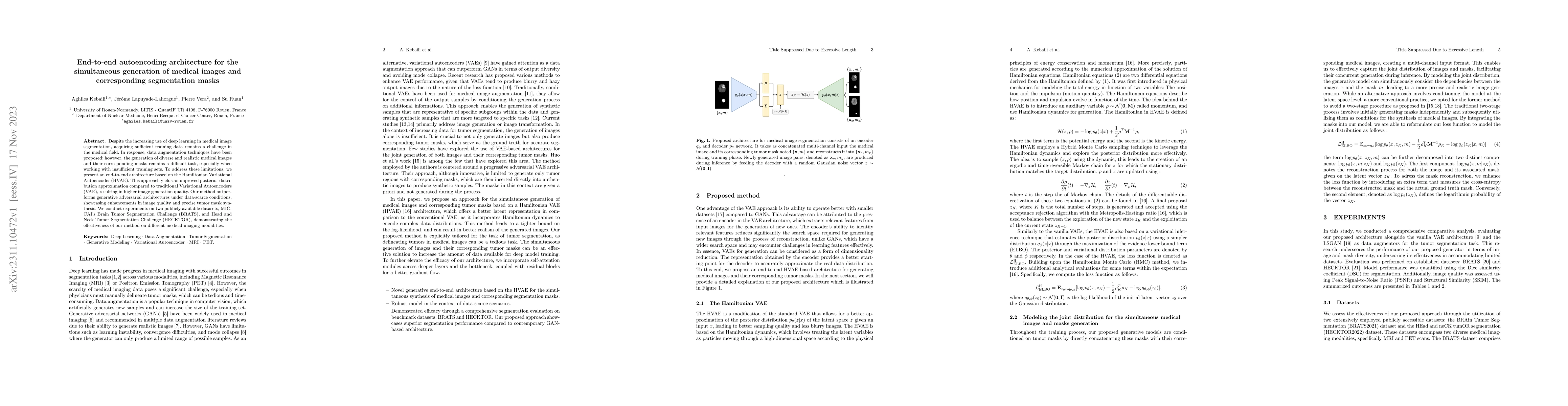 Thumbnail for End-to-end autoencoding architecture for the simultaneous generation of
  medical images and corresponding segmentation masks