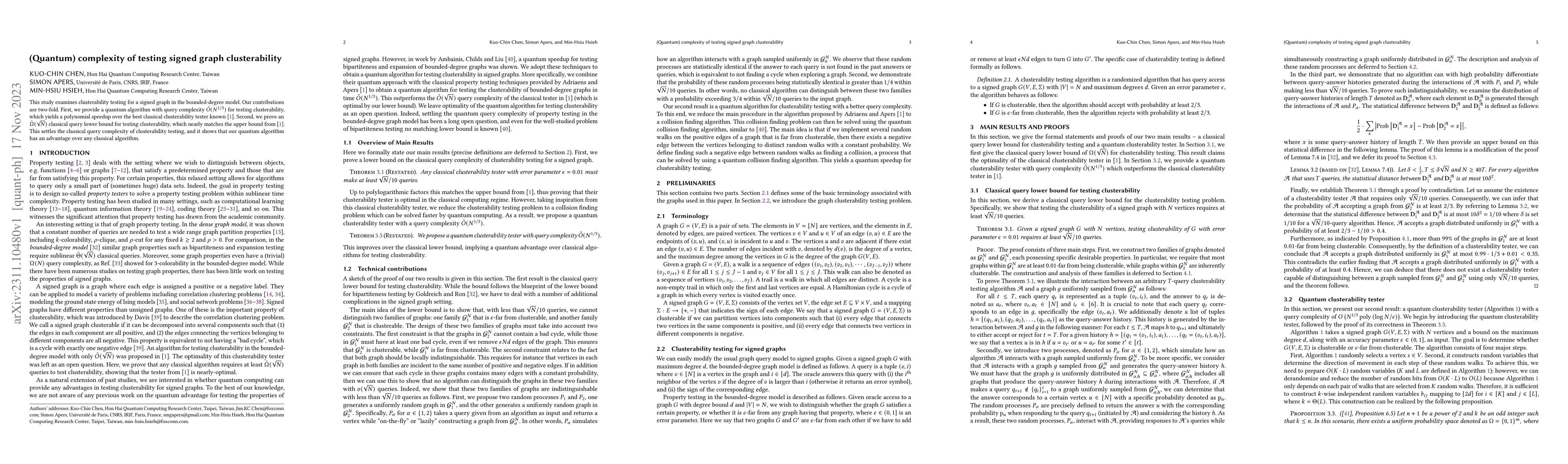 Thumbnail for (Quantum) complexity of testing signed graph clusterability