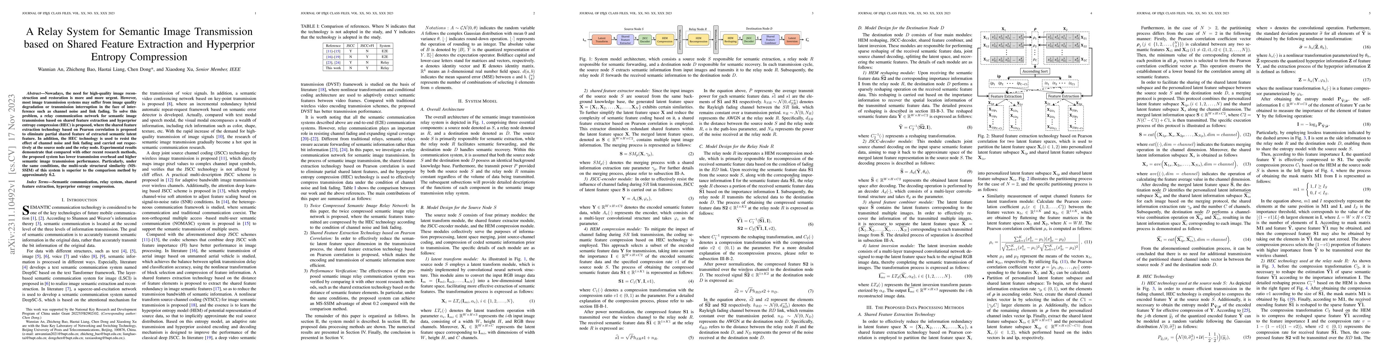 Thumbnail for A Relay System for Semantic Image Transmission based on Shared Feature
  Extraction and Hyperprior Entropy Compression