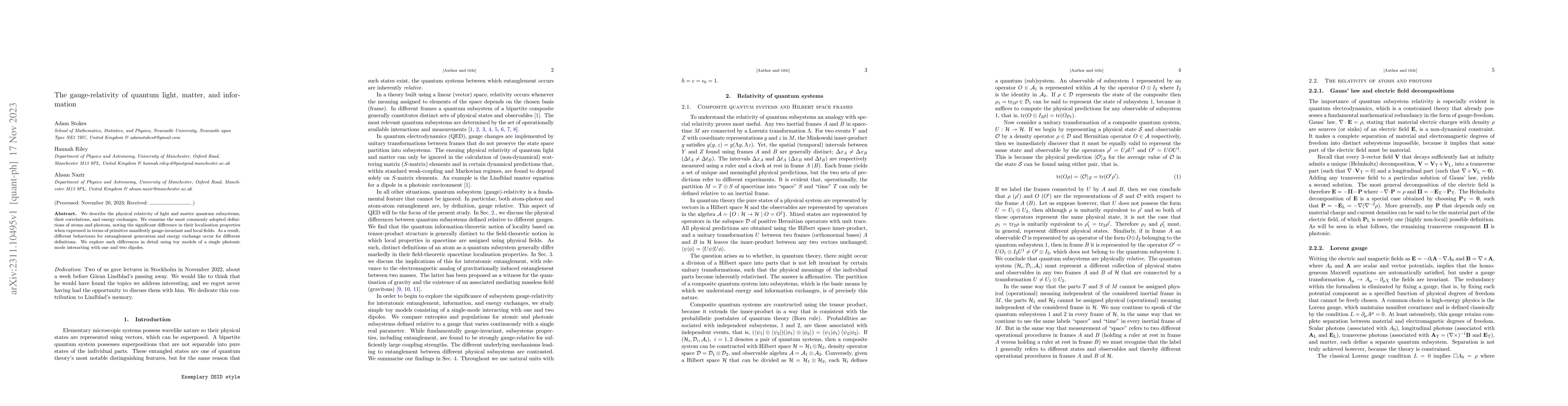 Thumbnail for The gauge-relativity of quantum light, matter, and information