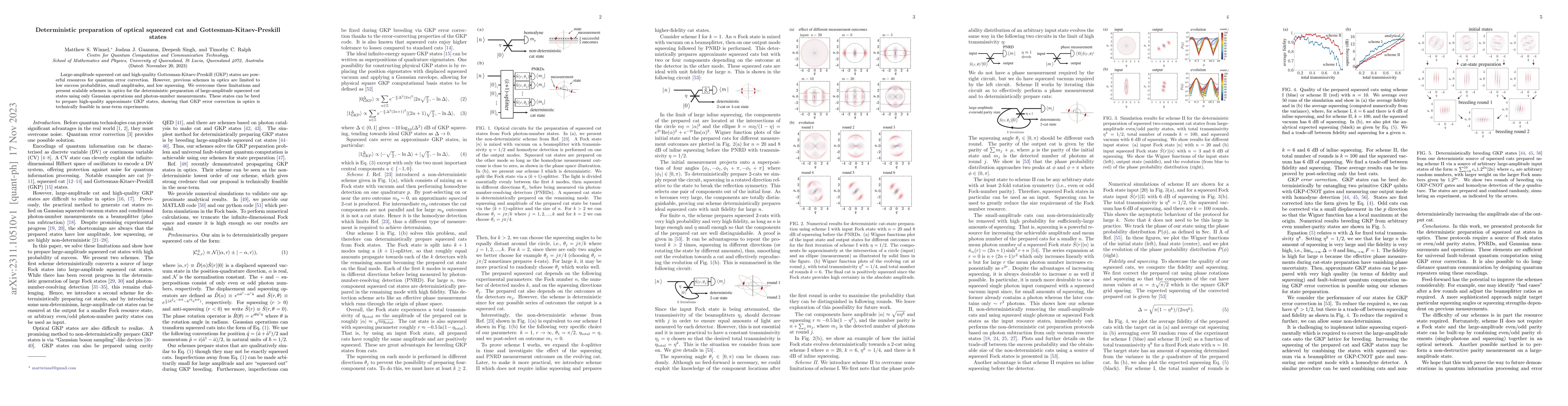Thumbnail for Deterministic preparation of optical squeezed cat and
  Gottesman-Kitaev-Preskill states