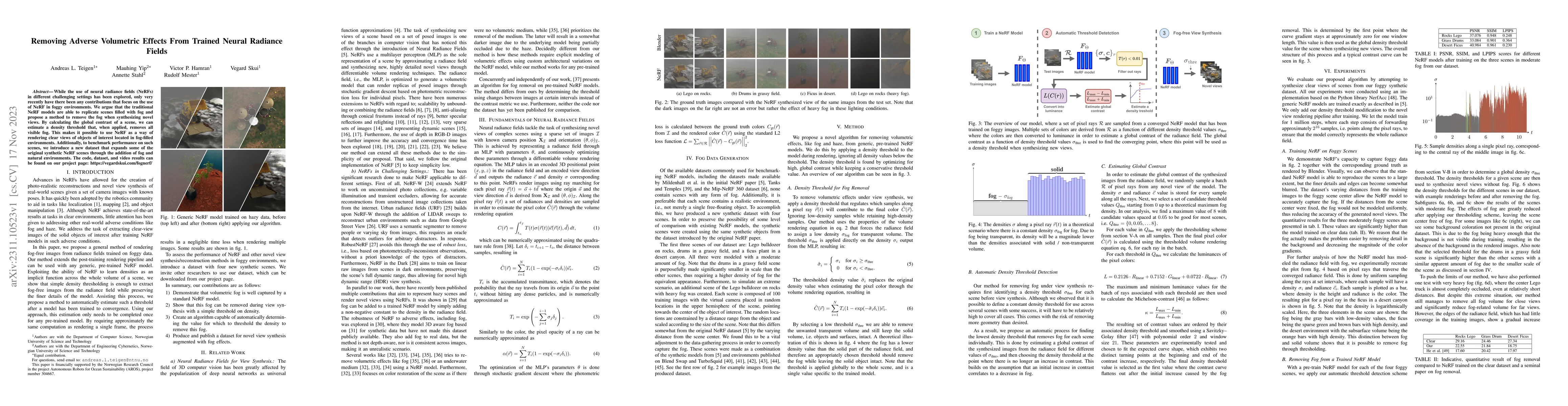 Thumbnail for Removing Adverse Volumetric Effects From Trained Neural Radiance Fields