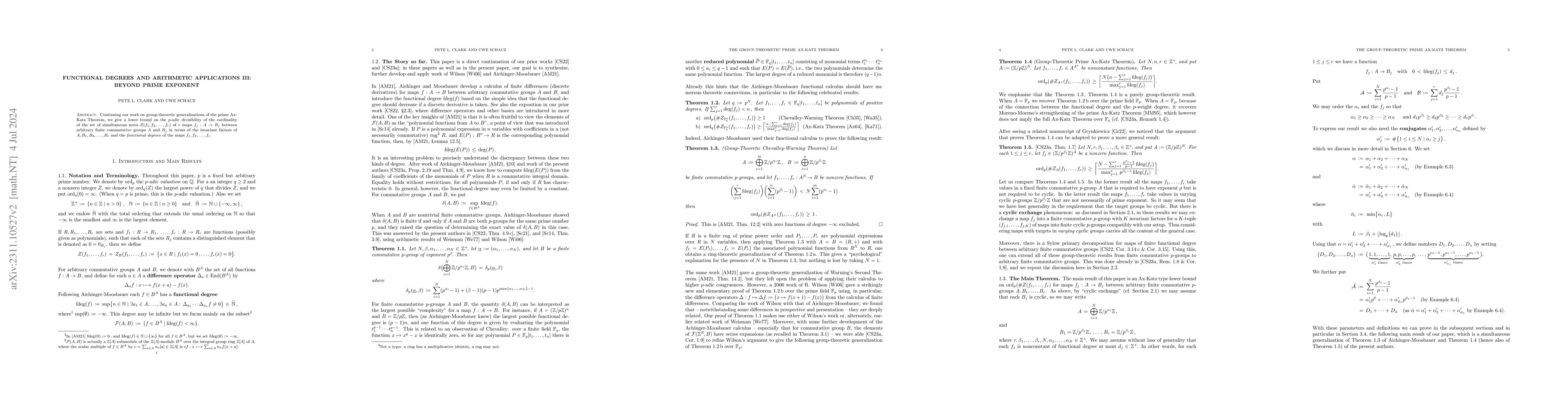 Thumbnail for Functional degrees and arithmetic applications III: Beyond Prime
  Exponent