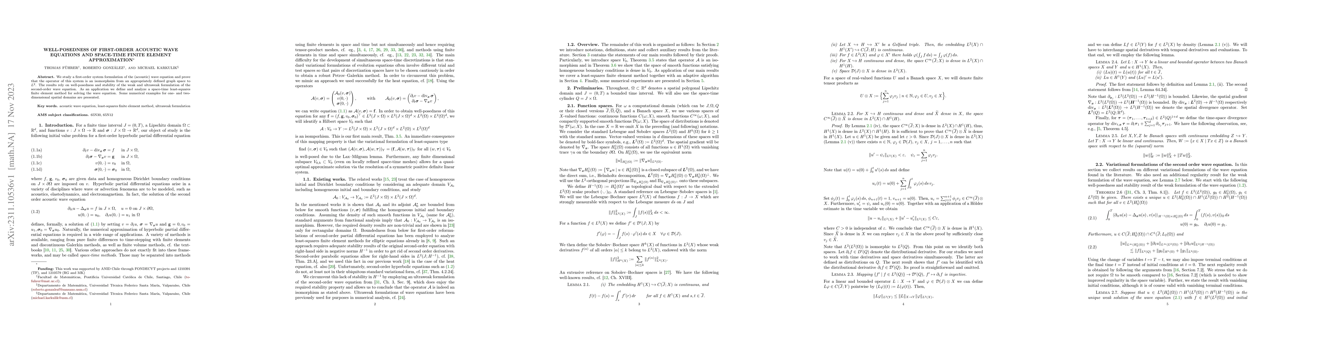 Thumbnail for Well-posedness of first-order acoustic wave equations and space-time
  finite element approximation