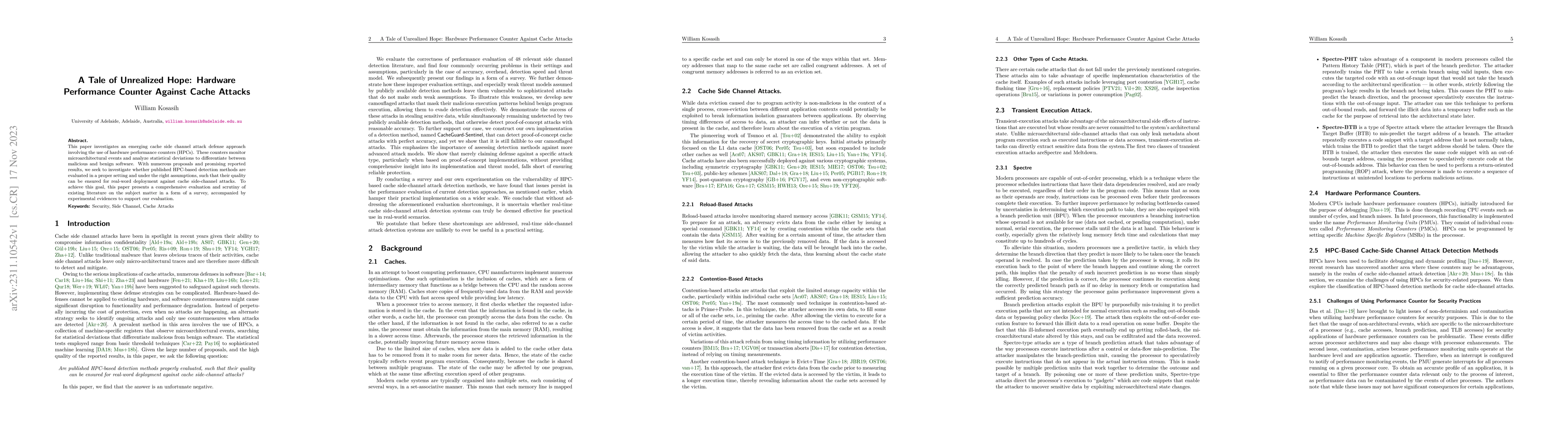 Thumbnail for A Tale of Unrealized Hope: Hardware Performance Counter Against Cache
  Attacks