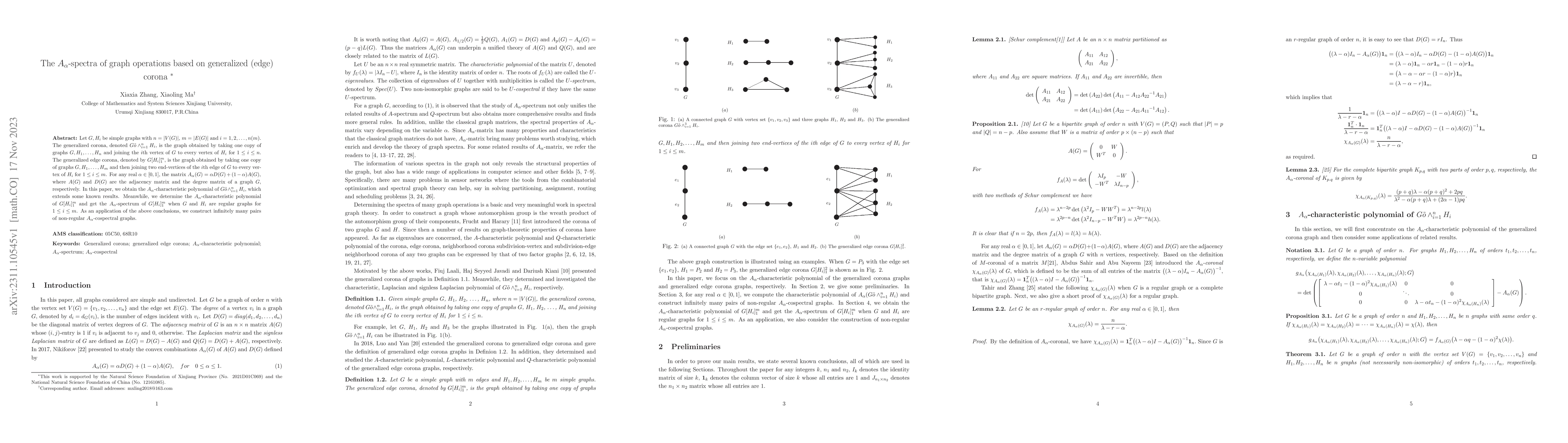 Thumbnail for The $A_{\alpha}$-spectra of graph operations based on generalized (edge)
  corona